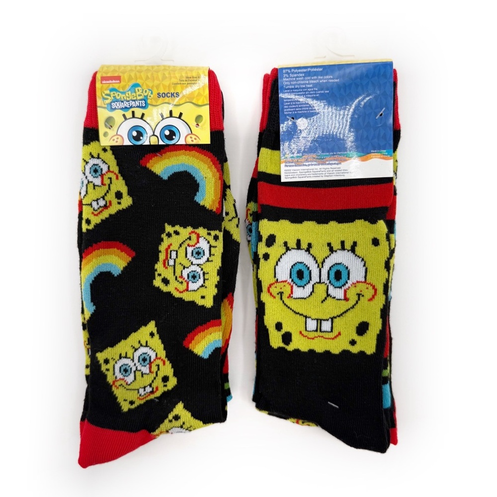 SpongeBob SquarePants Crew Socks Womens Mens Rainbows Y2K Cartoon Nickelodeon